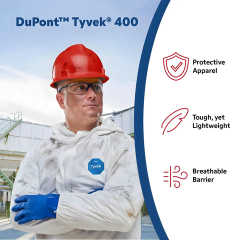Person wearing Disposable Lab Coat With Open Cuff And Attached Hood Comfort Fit PPE For Lab Work White 2X Large 30 Pack