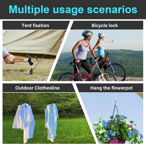Two Pack Outdoor Travel Security Cable With Loops used for tent fixation, bicycle lock, clothesline, and flowerpot hanging