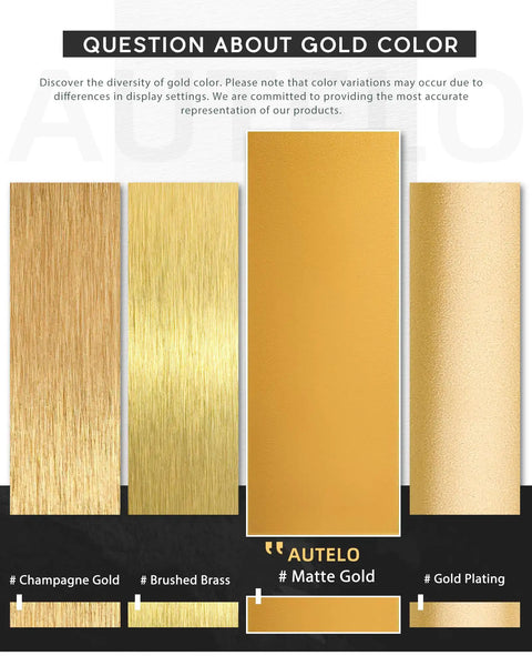 Comparison of champagne gold, brushed brass, matte gold, and gold plating finishes.