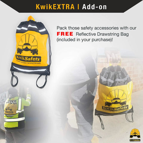 KwikSafety reflective drawstring bag included with Rugged Fall Protection Kit With Full Body Harness Lanyard Roof Anchor And Cross Arm Strap