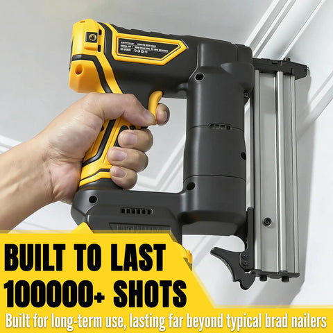 Top Tier No Sweat Finishing With Slick Flush Drive On This Heavy Duty Cylinder Driven 18 Gauge Cordless Brad Nailer for trim work.