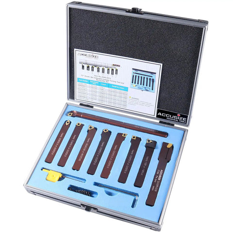 Half Inch Indexable Carbide Turning Tools And Boring Bar Set Pro Grade 9 Piece Lathe Tool Kit With Black Oxide Finish in Case