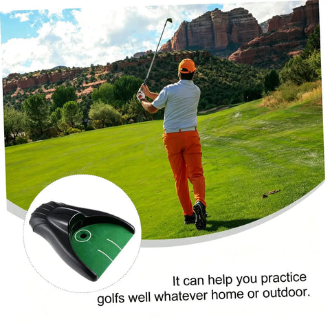 Golfer practicing with Golf Ball Retriever Auto Return System For Practice, Lightweight Durable Plastic Ball Rebounder That Auto Rolls Back