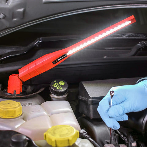 Mechanic using Slick Slim Inspection Lamp With Magnetic Work Light, 360 Degree Swivel And Tilt, Dimmer Switch, Two Lighting Modes