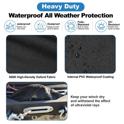 Heavy Duty Winch Cover Waterproof And Dustproof Guards Your Rig From Mud And Rain Tough 600D Oxford Fabric with Internal PVC Coating