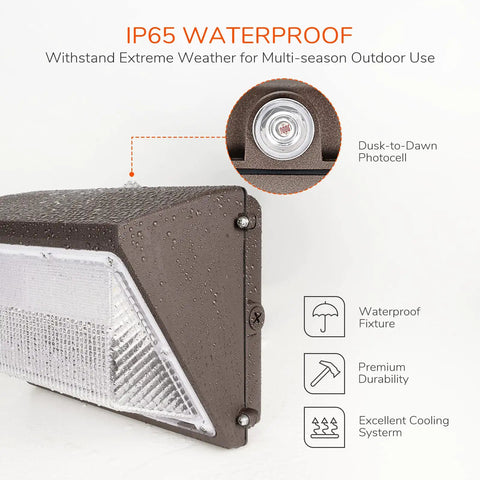 LED Wall Pack Light 120W 14000LM ETL Certified Waterproof Outdoor Security Flood Light With Photocell Dusk To Dawn Sensor