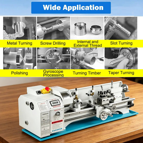 Knockout Benchtop Metal Lathe Machine With 1100W Brushless Motor And Variable Speed Up To 3000 RPM showcasing application methods.