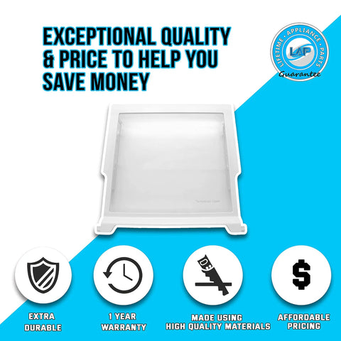 Glass Shelf Replacement For Whirlpool Refrigerator W10276341 WPW10276341 in white frame with features text overlay