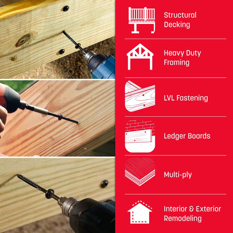 RSS 5/16 x 3-1/8 Inch Black Multi Purpose Structural Screws 500 PC Bundle in use for decking and framing projects