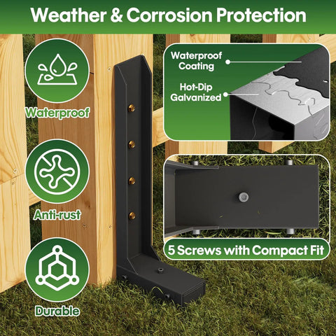 Kickass Heavy Duty Fence Post Repair Kit 2 Pack Rock Solid 8mm Double Layer Steel Post Anchor showing waterproof coating and screws.