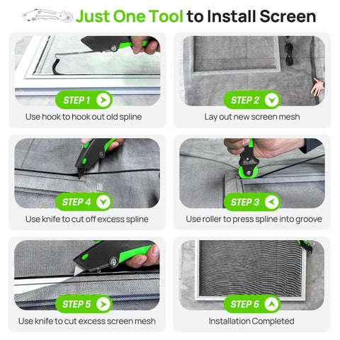 Sweet 3 In 1 Window Screen Roller Tool With 3 Interchangeable Rollers For Quick Fixes Plus Foldable Design For Easy Storage At Home Features Retractable Cutter And Concealed Removal Hook Inside Makes Home Repair Easy window screen install steps