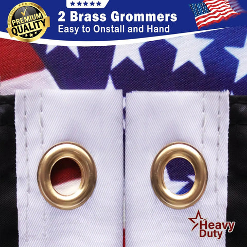 Close-up of reinforced brass grommets on Double Sided 3x5 Betsy Ross Flag, Built Tough 3 Ply Outdoor US Flag with UV Protection.