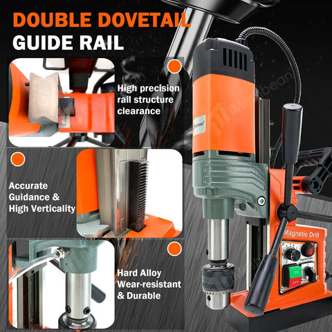 Beefy Magnetic Drill Press 1400W Copper Motor 1.6 Inch with double dovetail guide rail for precise metal drilling.