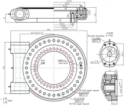 Technical diagram of High Precision XSU Cylindrical Crossed Roller Bearing for machine tools with P5 P4 tolerances