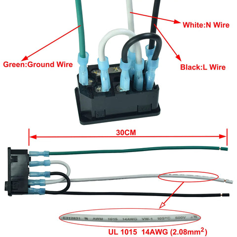 2 Pack Heavy Duty Large Current Inlet Male Power Socket 15A 250V with 7 Pin Black Housing UL1015 14AWG Cable visible