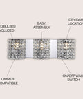 Chrome Modern LED Vanity Light Sconce, 3-Light Glass Crystal Shade, Glam Bathroom Wall Lighting for Hallway and Entryway, Energy-Efficient LED Bulbs Included