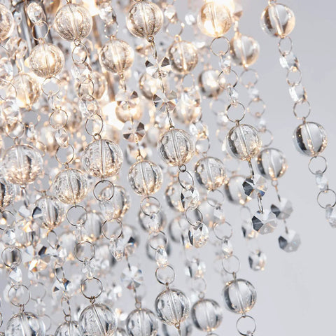 Five Light Modern Flush Mount Crystal Ceiling Light Fixture showing hanging crystal beads close-up