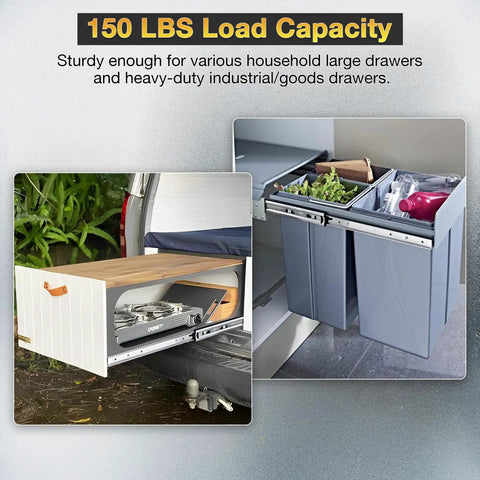 Heavy Duty Full Extension Drawer Slides Side Mount Rails 12 To 40 Inch 150 Lb Per Pair Capacity Smooth Quiet Glide Durable Metal Tracks Easy Install Non Locking Runners For Deep Drawers