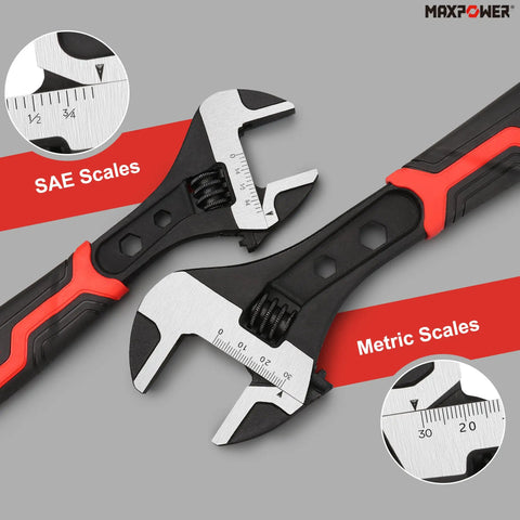 Adjustable Wrench Set 6 Inch 8 Inch 10 Inch, Drop Forged CrV Steel, dual SAE and Metric scales, beefy heavy duty mini spanners