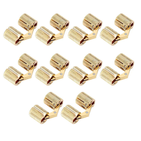 Polished Brass Hidden Cabinet Hinges 12mm Cylindrical Concealed Hinges With 180 Degree Opening displayed in a set of ten
