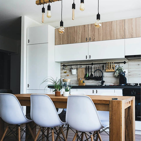 Modern kitchen with 40 Pack Dope Matte Black Square Cabinet Knobs And 2 Inch Pulls For Single Hole Cabinets on white cupboards