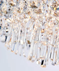 Close-up of sparkling crystals on Crystal Drum Ceiling Light Chandelier 9 Light Chrome Flush Mount LED Fixture Dimmable