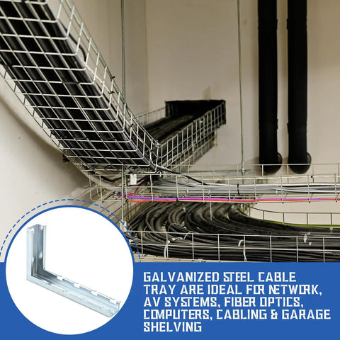 Heavy Duty 4 Pack L Brackets For Wire Mesh Cable Tray Wall Mount Zinc Plated Steel Rack Hardware with cable tray and wiring.