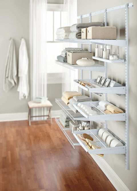 Shelving with 14-1/2 Inch White Twin Track Bracket For Heavy Duty Shelving, Durable Powder Coated Steel With Epoxy Finish