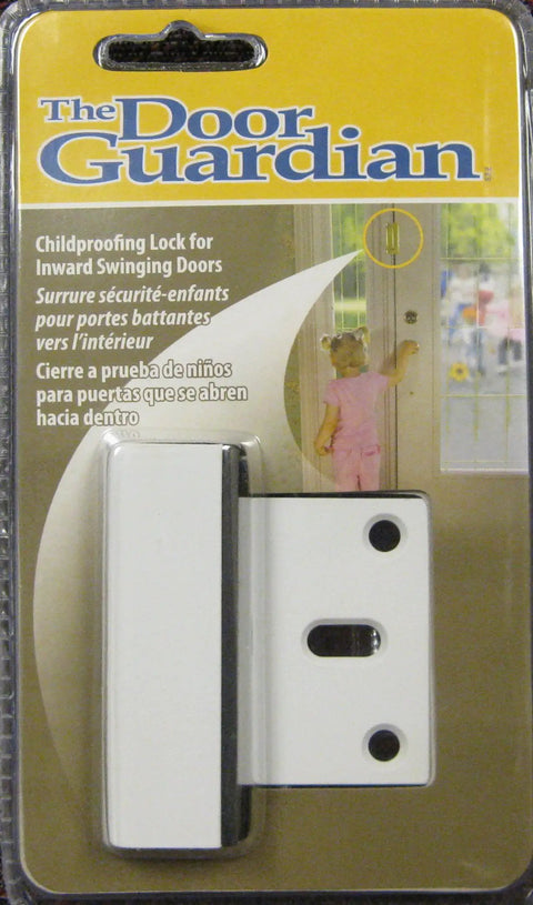 Tough As Nails Inward Swinging Door Reinforcement Lock For Home Security And Child Proofing No Sweat Install Extra Interior Deadbolt Secures The Spot White packaging with product details.