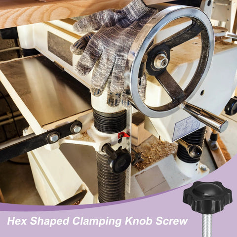 Four M8 x 25mm plastic hex-shaped clamping knobs with threaded studs for equipment adjustments