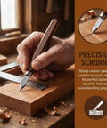 Hand using Top Shelf 2 Pack High Carbon Steel Woodworking Marking Knife on wood with precise markings for woodworking.