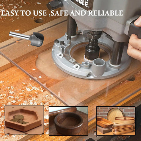 Pro Grade Bowl Tray Router Bit Quarter Inch Shank Three Quarter Cut Diameter Carbide Tip two flute milling cutter in use