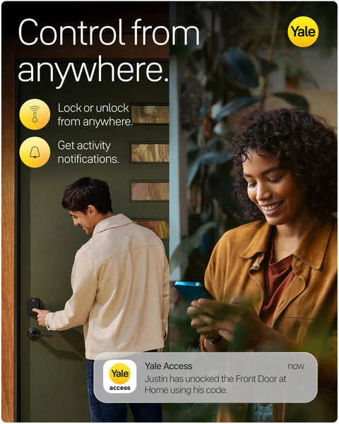 Wireless Keyless Entry Smart Deadbolt Featuring Responsive Touchscreen Keypad And Seamless WiFi Integration For Solid Home Security With A Matte Black Finish, locking door from smartphone.