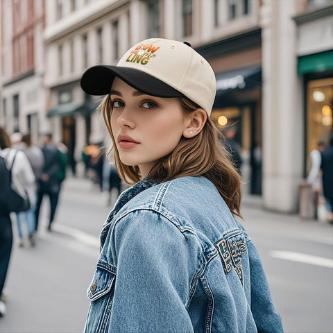 Woman wearing Lightweight Womens Cap With Low Profile Unstructured Fit Adjustable Buckle Six Ventilation Eyelets in city setting.