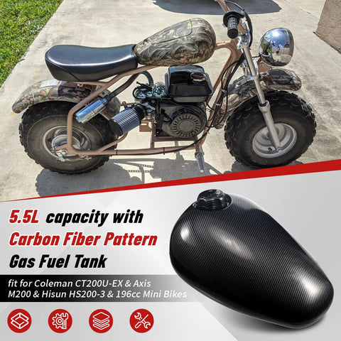Gas Fuel Tank 5.5L Capacity HDPE Replacement For CT200U EX Axis M200 HS200 3 And 196cc Mini Bikes With Carbon Fiber Pattern
