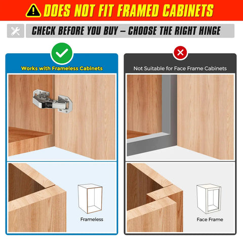 Two Pack Soft Close Hidden Cabinet Hinges Surface Mount For Kitchen Cabinets and Cupboards No Drilling Required works on frameless cabinets