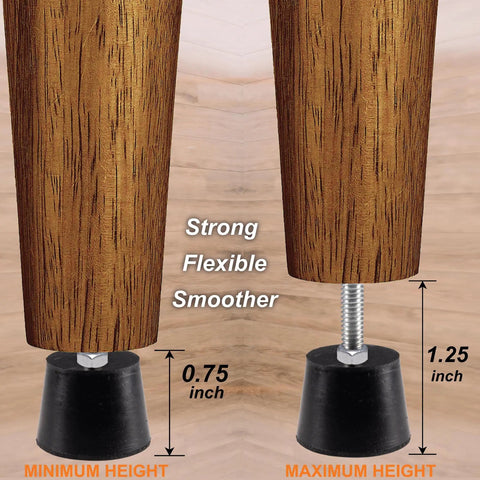 Kick It Up With Dead Simple M6 Thread Furniture Leveling Feet Screw In Adjustable Glides with height indicators 0.75 to 1.25 inches.