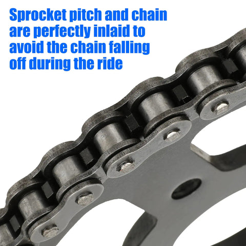 Close-up of a 40T beefy mini bike sprocket with 40mm bore and 420 chain, highlighting bolt mount for Coleman BT200X, Baja, Massimo, and more.