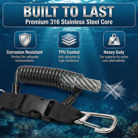 Scuba Diving Lanyard For Underwater Cameras, Anti Loss Retractable Gear Tether With Quick Release Buckle Clip, Heavy Duty 60 Lb Capacity