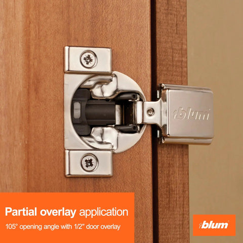 Compact Soft Close Hinge Four Kit Set For Face Frame Cabinets With Half Inch Overlay One Hundred Five Degree Opening Eight Steel Hinges And Screws Included Perfect For Square Edge Doors Quiet Smooth Operation Every Time open hinge detail.