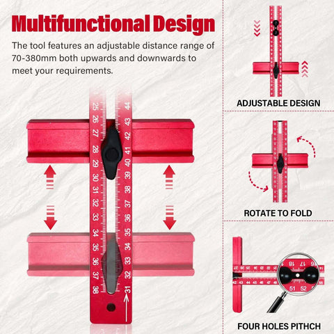 Sigerio 4-in-1 router milling groove bracket circle-cutting jig for woodworking, rose-red aluminum alloy; front view.