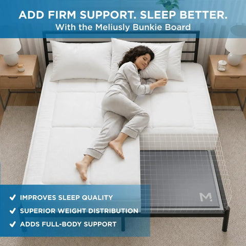 Built Like A Tank Heavy Duty Bunkie Board For Queen Beds supporting a mattress, showcasing solid support and proper alignment.