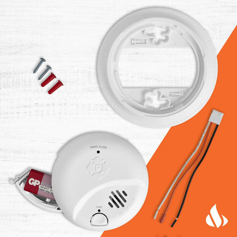12 Pack Hardwire Interconnect Smoke Detectors With Battery Backup For Reliable Whole House Sync and smart thermal readings, installation components.