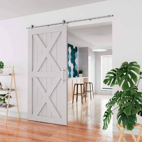 Sliding Barn Door Hardware Stainless Steel Top Mount Rollers For Single Wooden Door Industrial Modern Track Kit Minimalist Design Easy To Install Includes Two Rollers Durable And Sleek.