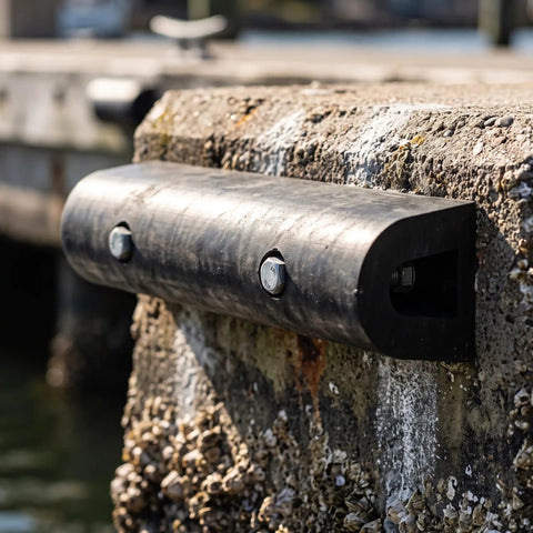 Beefy Rubber Dock Fender For Marine Use, D Type Black Dock Fenders For Boats, Ships And Piers, Heavy Duty, mounted on dock