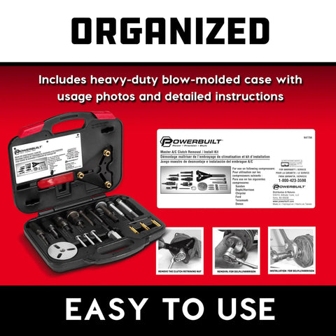 Image of AC Clutch Removal And Installation Tool Kit For Automotive Compressors, 23 Piece Heavy Duty Set with case and instructions.
