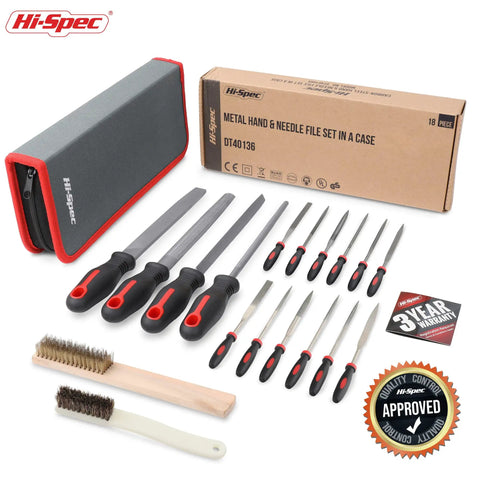 18 Piece Metal Hand And Needle File Set Kit With T12 Carbon Steel Files For DIY Wood Metal Crafts In A Zip Case With Brushes