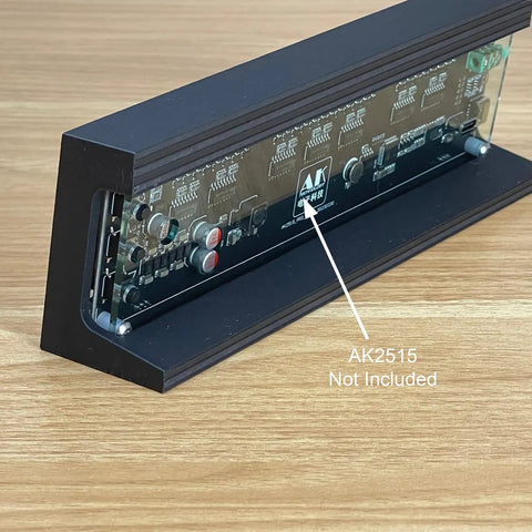 Top Shelf Angled Stand For AK2515 Audio Spectrum Analyzer Custom Display Holder With Quick Port Access showing sturdy black design and components.
