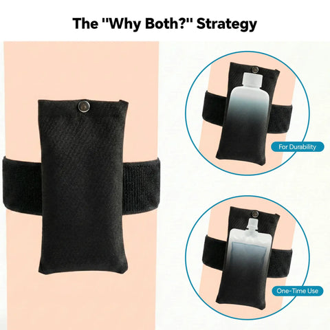 All In One Urine Test Practice Kit With Ten Temperature Strips showing grippy hidden strap and HDPE bottle holder.