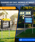 Cordless Solar Bug Zapper With USB Recharge No Fuss 4500V High Power Mosquito Killer installed in garden, day and night view